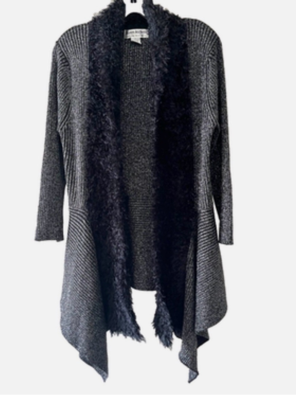 Lauren Michelle Metallic Open Front Cardigan Sweater w/ Fuzzy Details